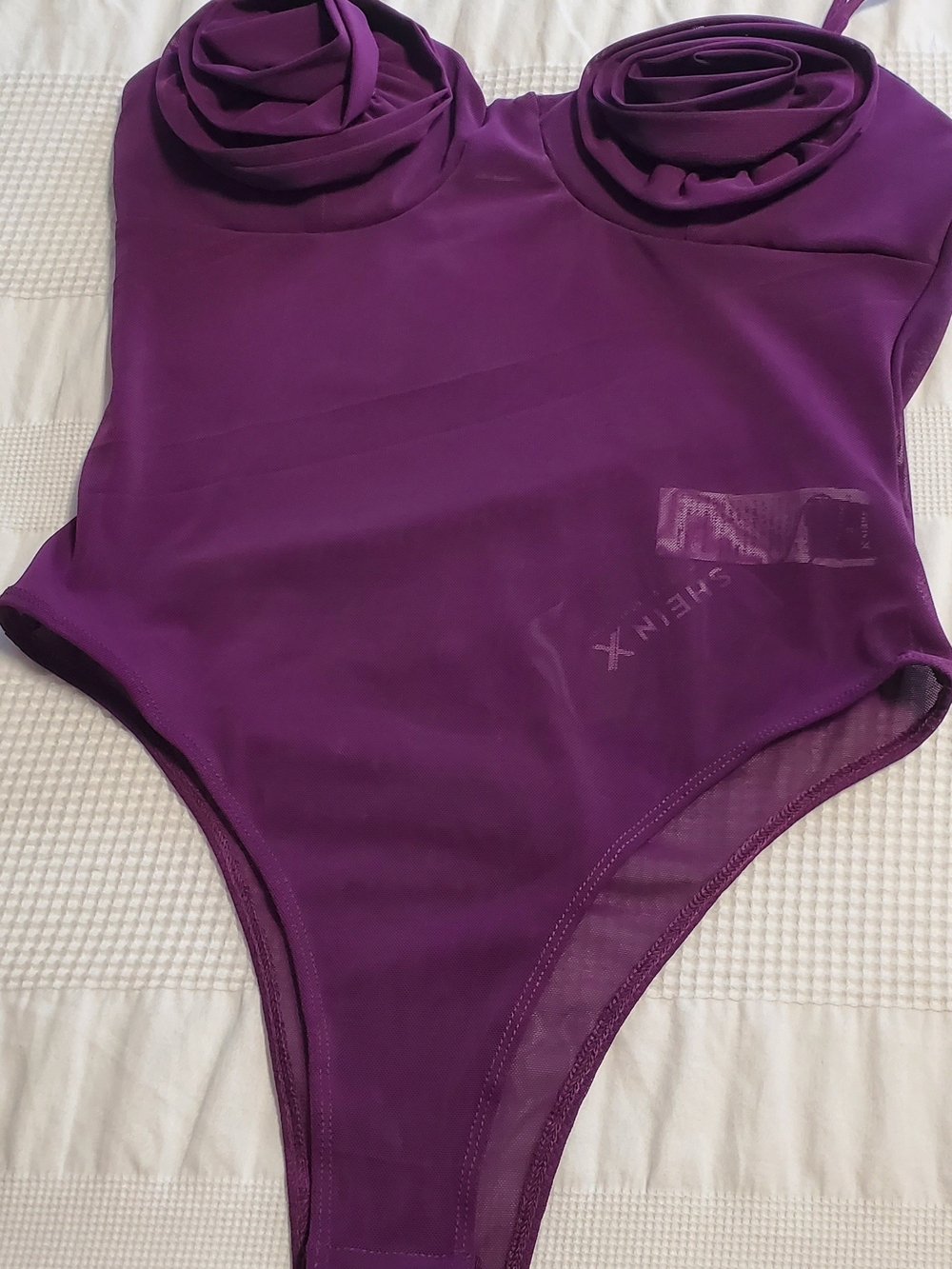 Purple One-Piece Bodysuit with Rosette Cups
